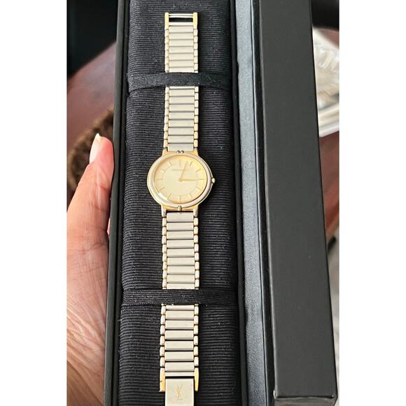 Vintage Yves Saint Laurent Wristwatch Two Tone Gold Silver Quartz✨ - Picture 9 of 14